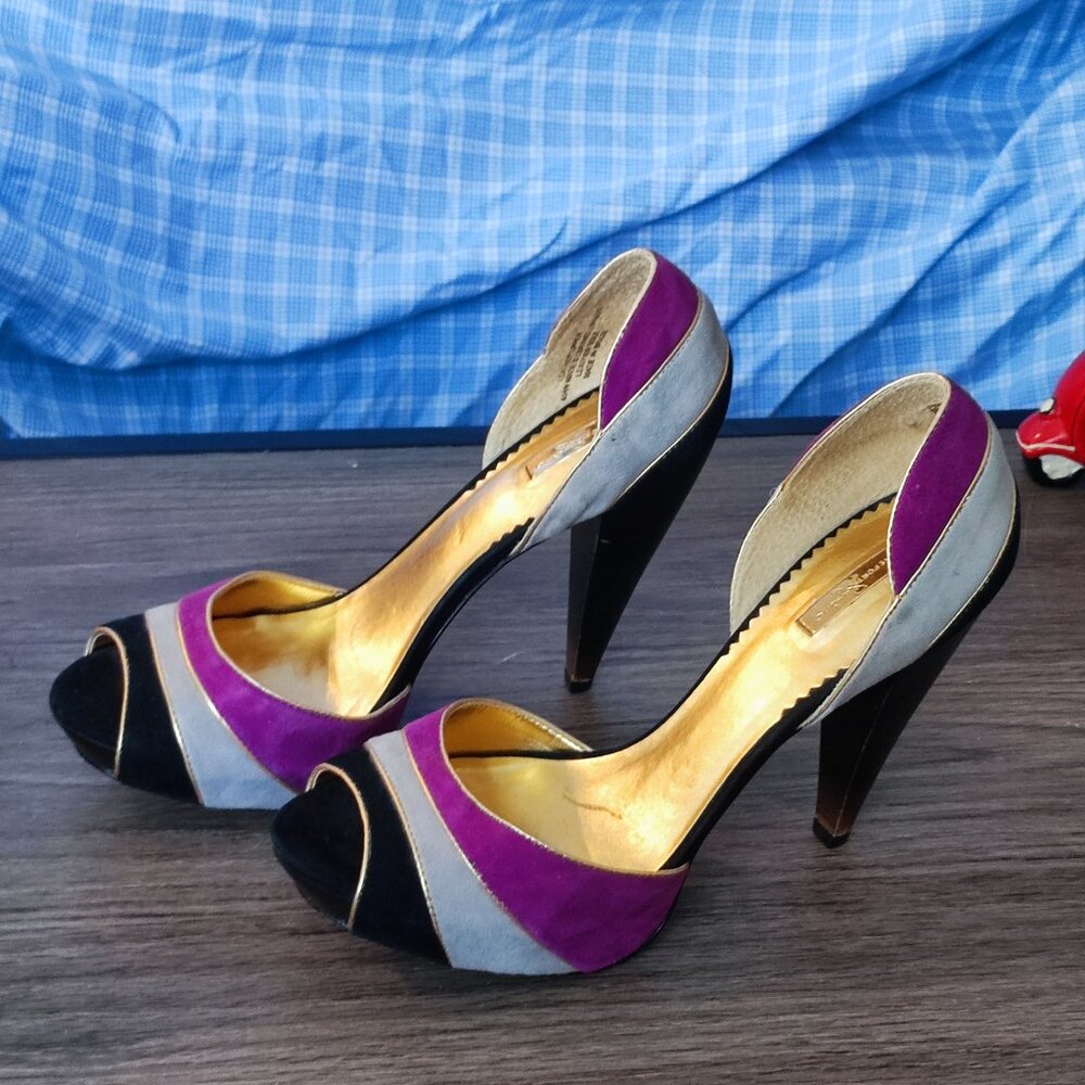 Report Signature peep toe cone heel suede multi-colour size 8